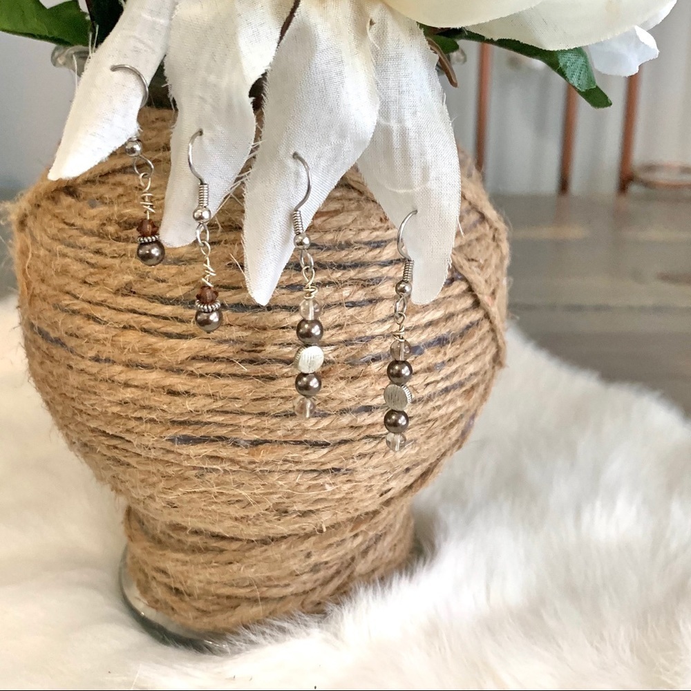 Set of Two Pairs of Dangly Beaded Earrings